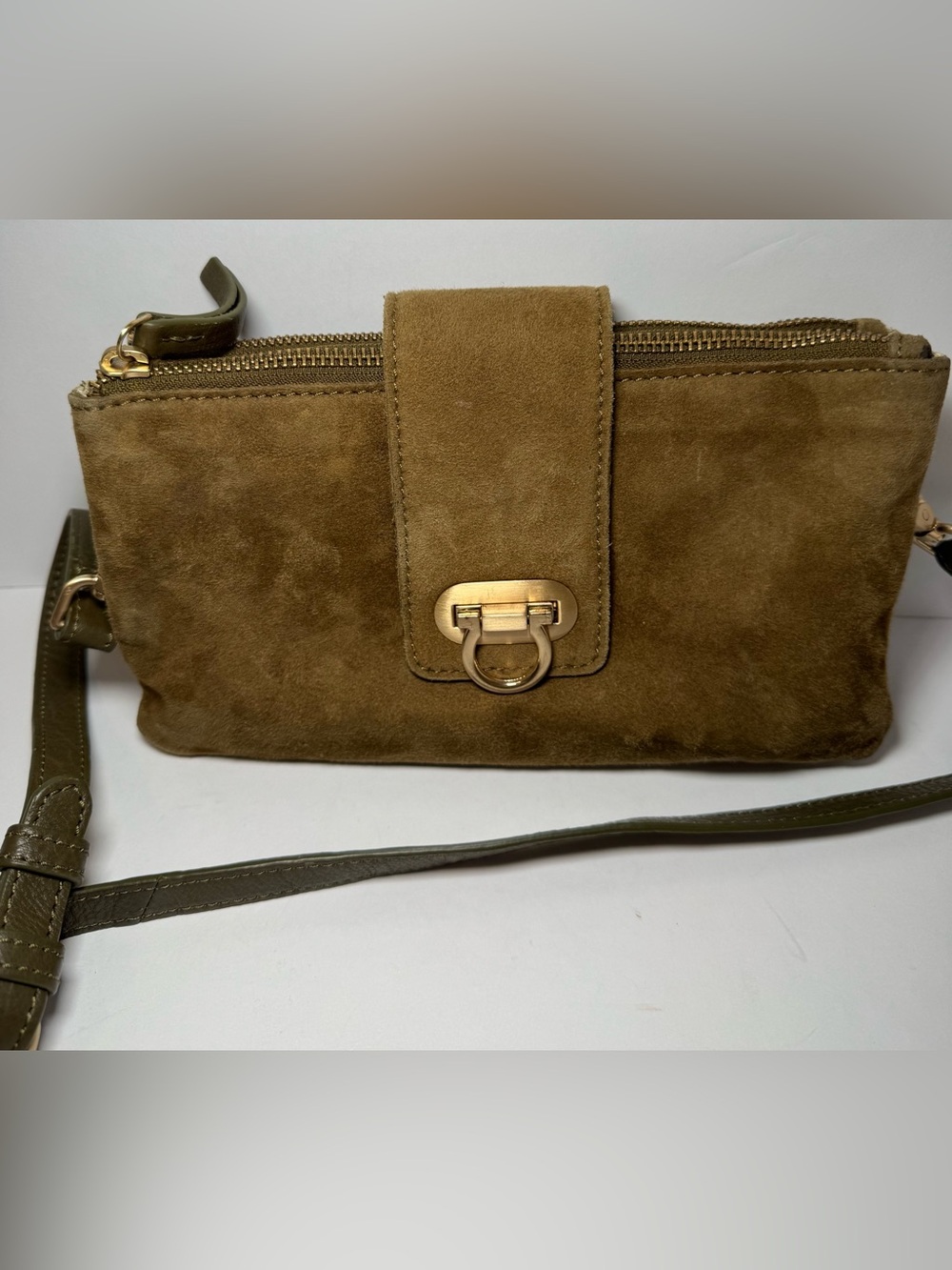 Harbour 2nd Suede Crossbody Wallet Olive green